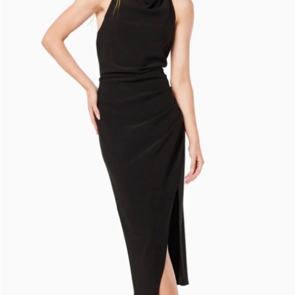 Elliatt Paxton Black Sleeveless Cowl Neck Midi Dress with Side Slit